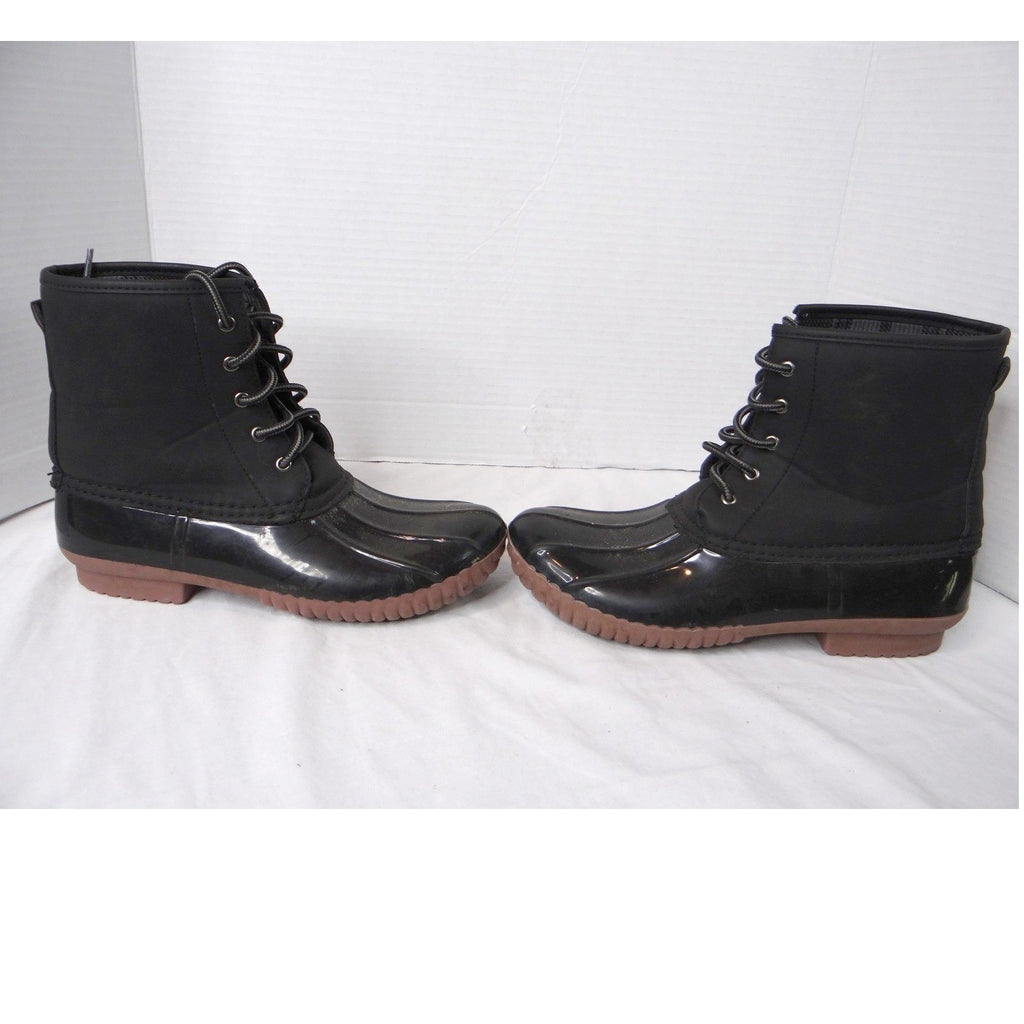 Charlotte Russe Black Lace Up Duck Boots Waterproof Rubber Sole Plaid Lined