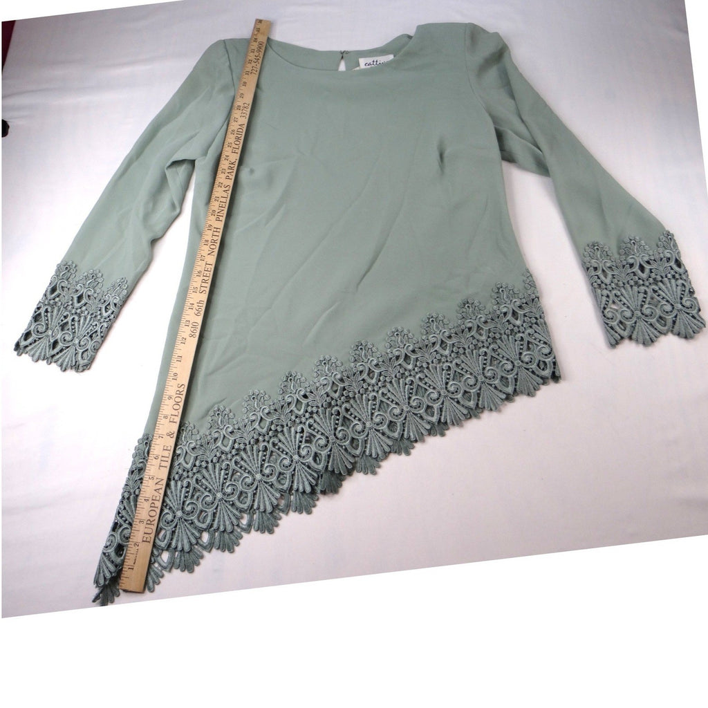 Vintage Cattiva New York Womens Mint Green Lace Trim AsymmetricalTop Sz 14
