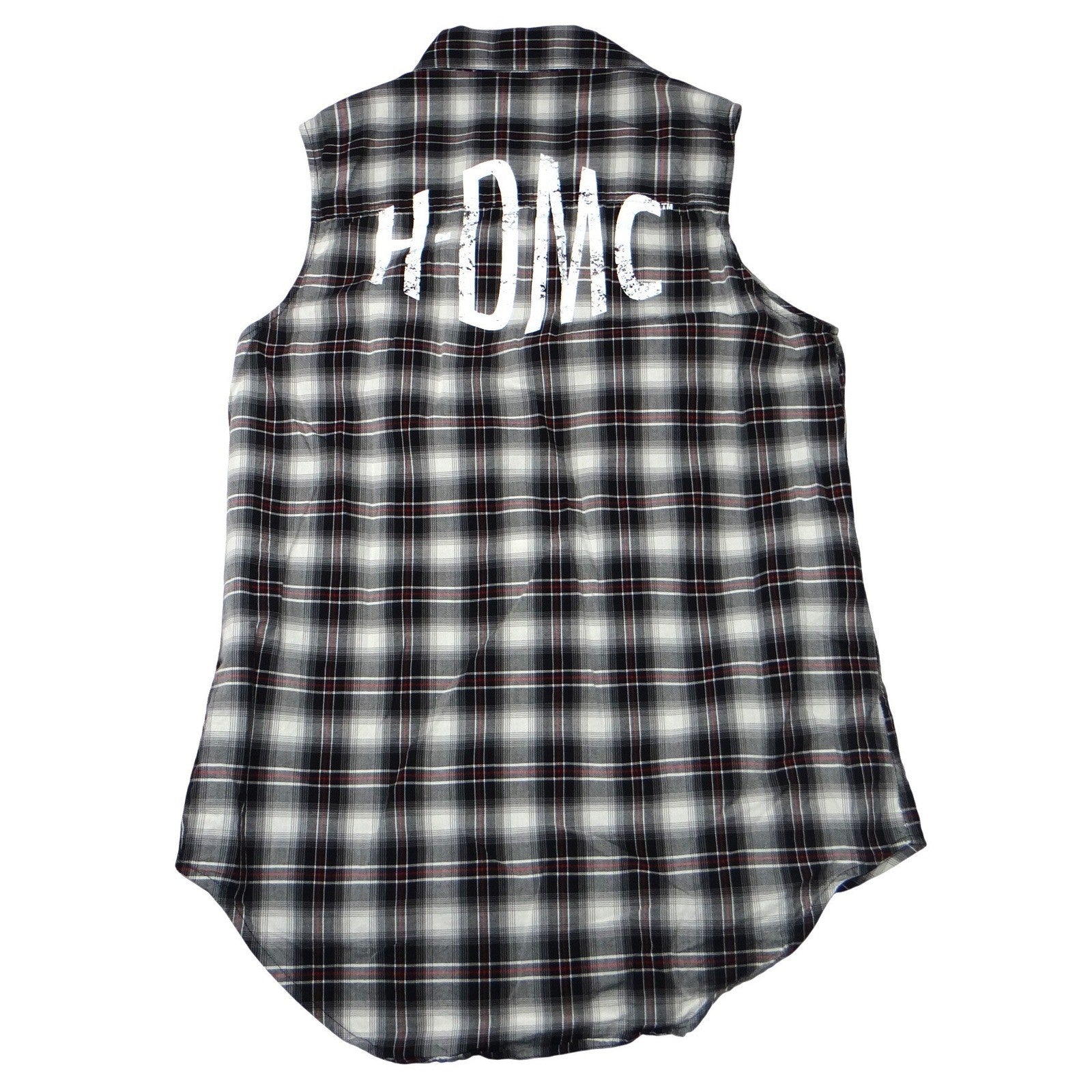 Harley Davidson Womens Sleeveless Plaid Shirt HDMC Button Up Black White Red