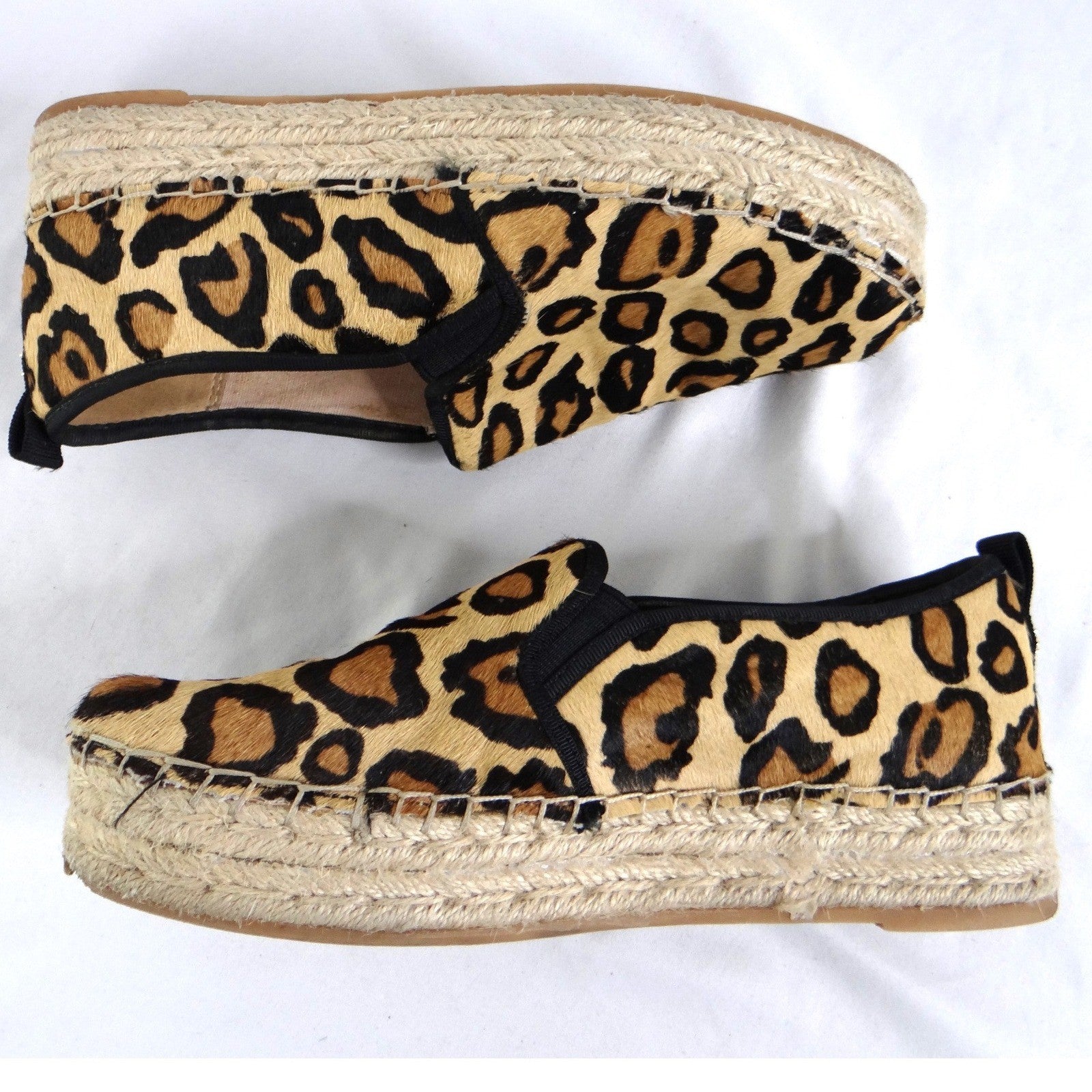 Sam Edelman Women Leopard Print Calf Hair Platform Espadrille Slip On Shoes 8