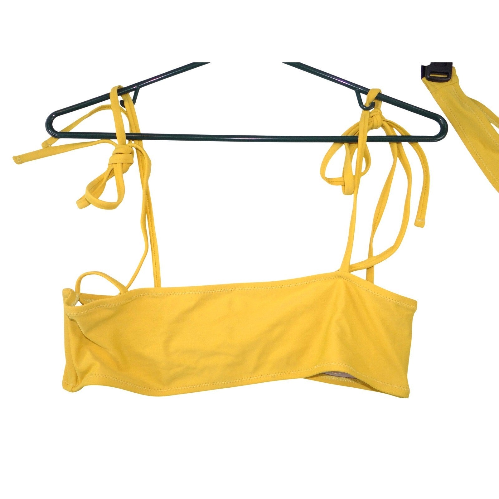 Womens Yellow Tie Shoulder Bandeau Bikini Set High Cut Two Piece Swimsuit M