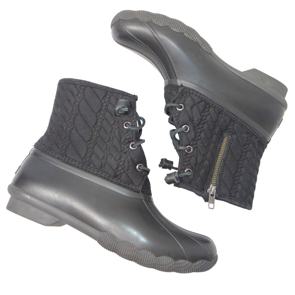 Sperry Saltwater Quilted Cable Knit Duck Boots Black Womens 8.5 M STS97183