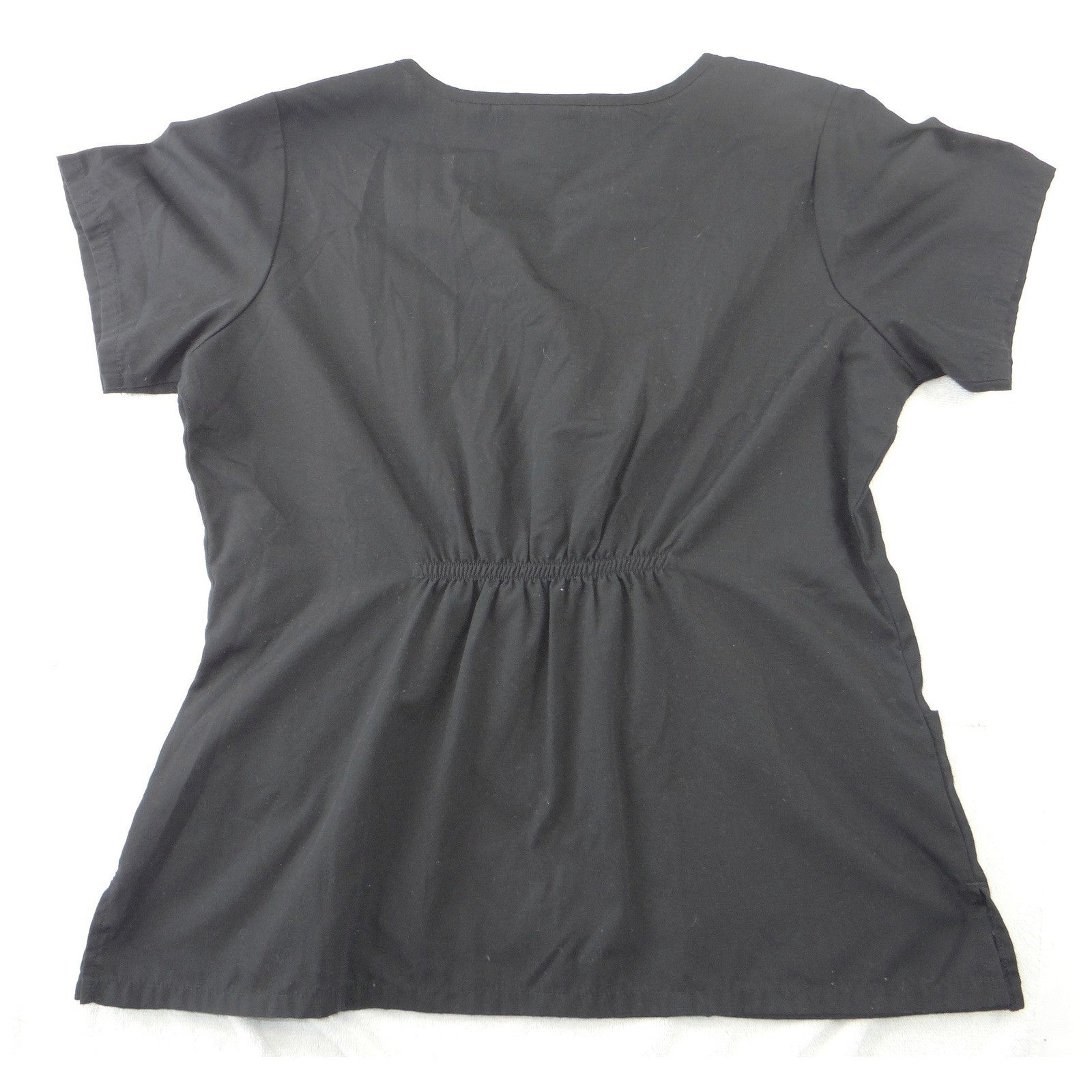 Cherokee Workwear Black Scrub Top Womens Large Notched V-Neck Cinched Back 2223