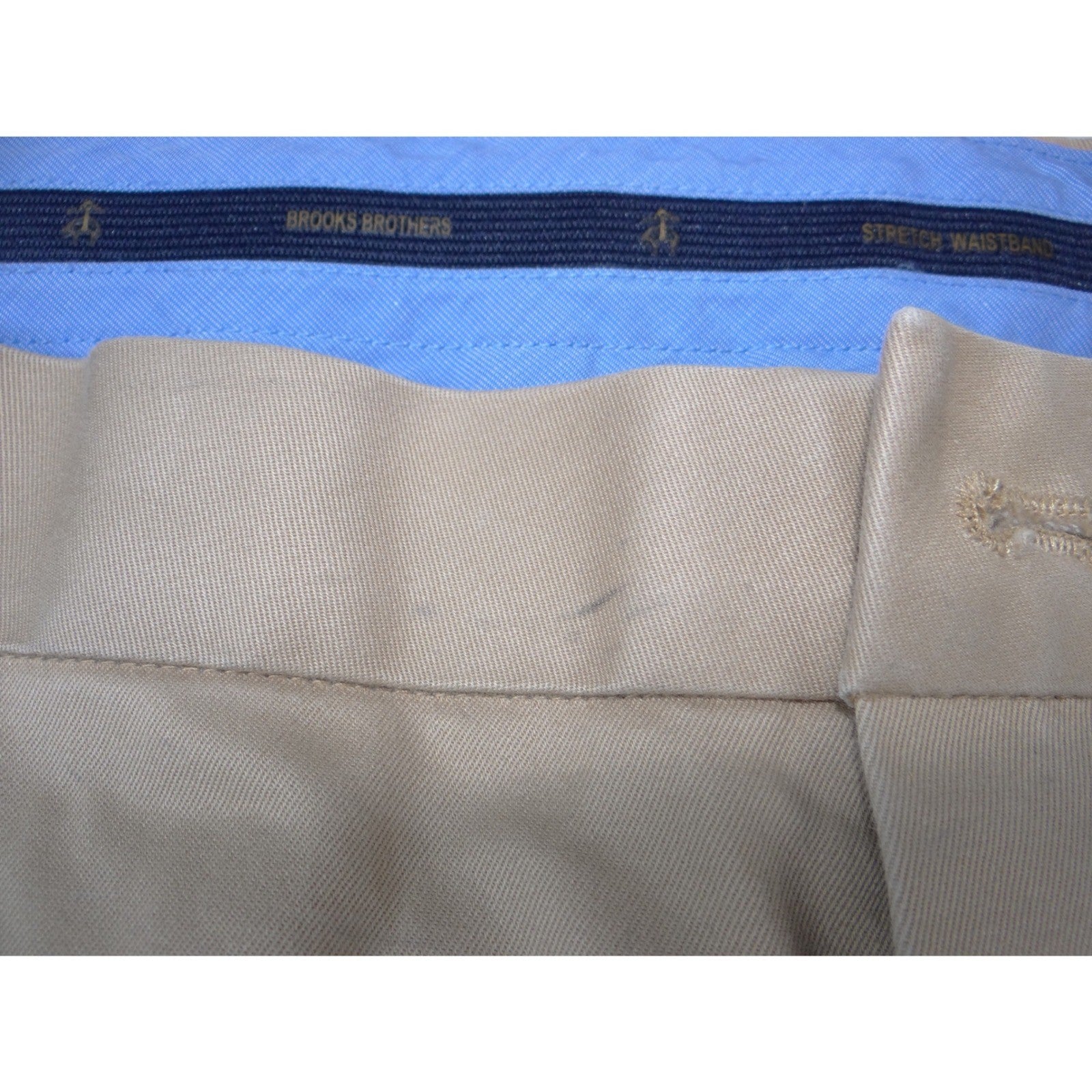 Brooks Brothers Khaki Chino Pants Mens 44x26 Stretch Waistband Cuffed Trousers