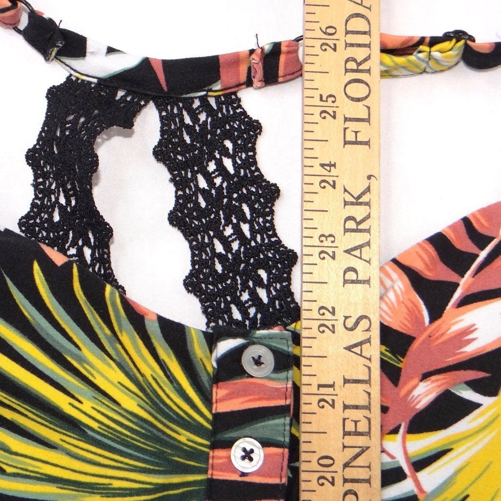 No Boundaries Womens Tropical Palm Print Wide Leg Jumpsuit Black Large 11-13