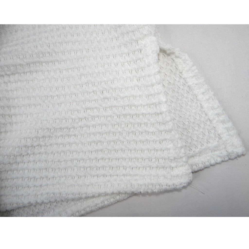 TRESICS White Waffle Knit Crochet Lace Patchwork Sleeve Sweater Women