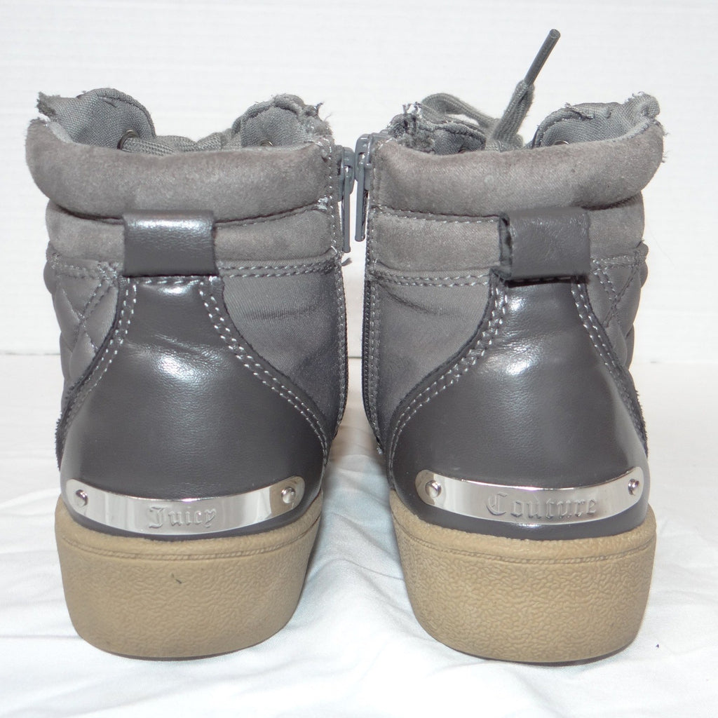 Juicy Couture Womens Grey Quilted High Top Sneakers Side Zip Shoes Size 6.5