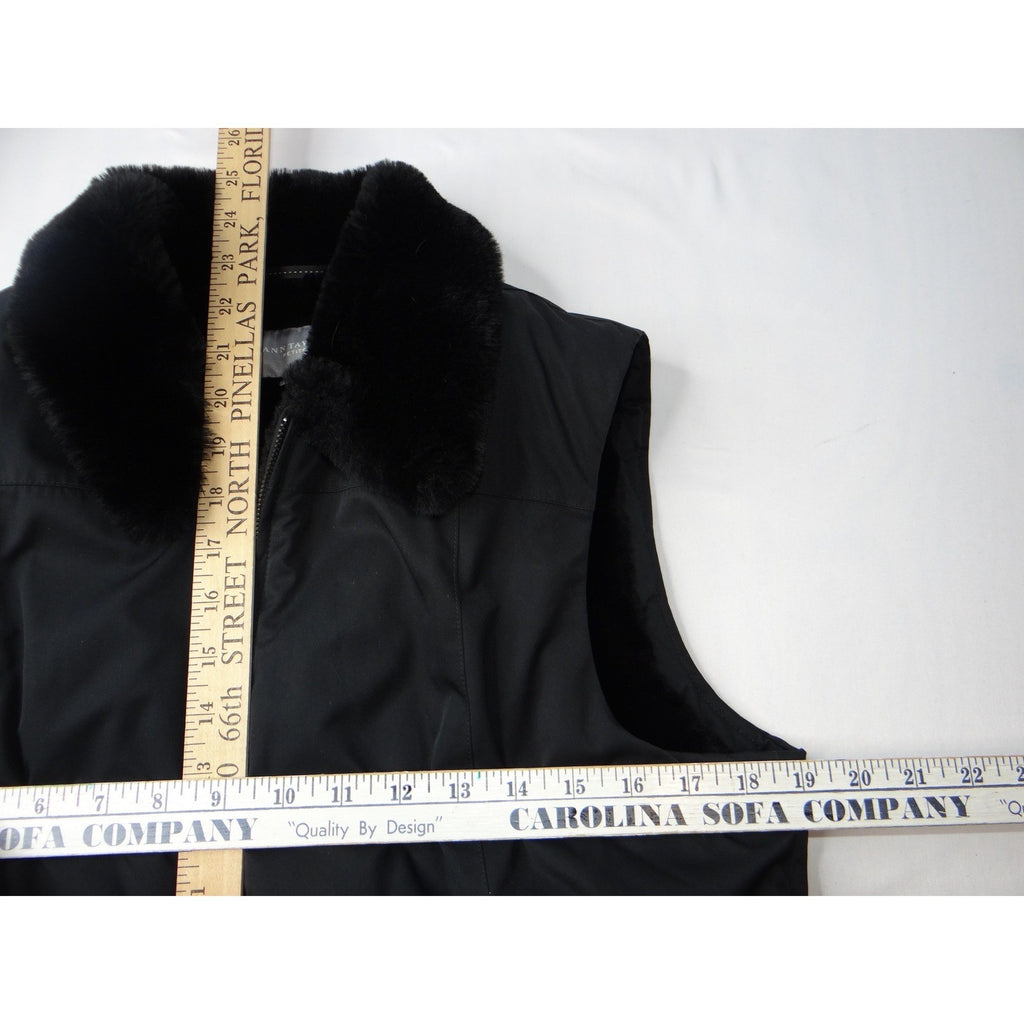 Ann Taylor Petites Black Faux Fur Collar Zip Vest Women Size LP