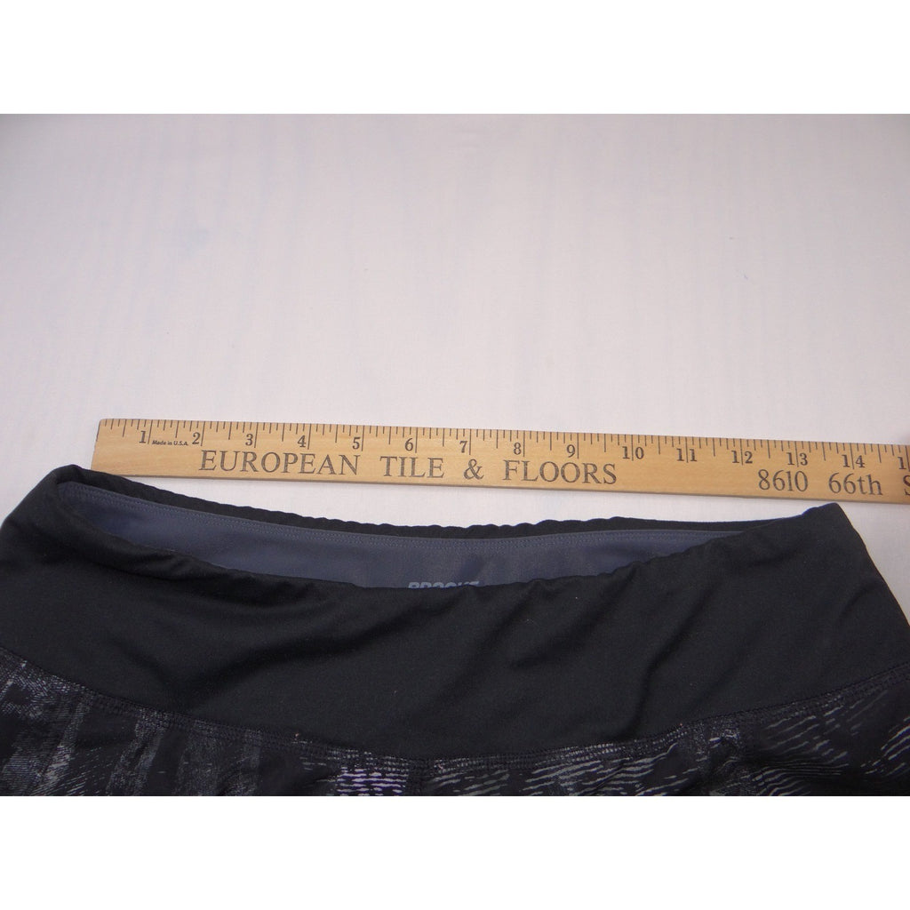 Brooks Womens Running Shorts Black Grey Abstract Streak Pattern Reflective Logo