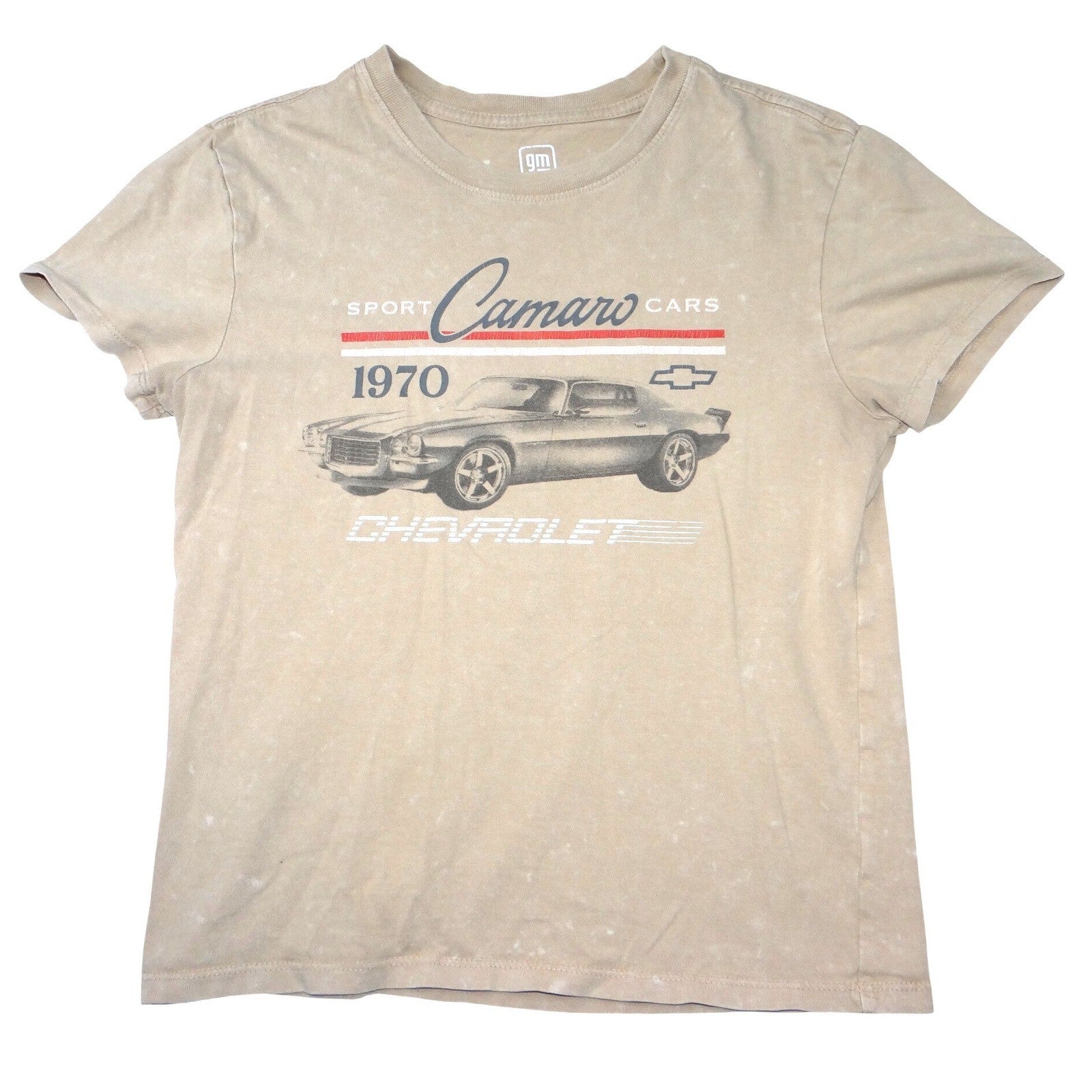 GM Official Licensed Chevrolet Camaro 1970 Sport Cars T Shirt Womens Small Beige