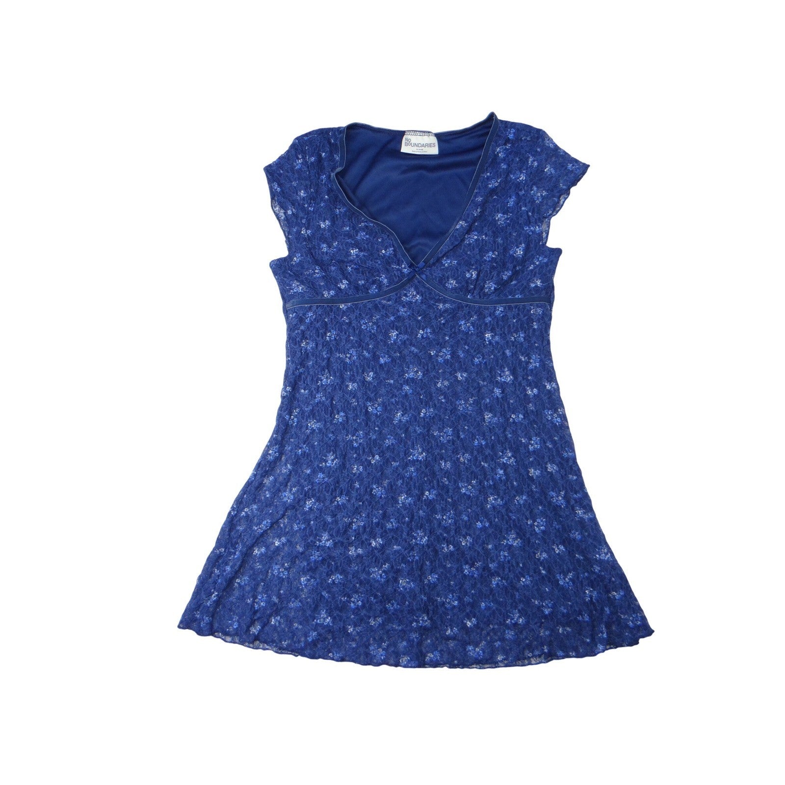 NWT-No Boundaries Kids Blue Floral Lace Cap Sleeve V Neck Dress Size XL 16 18
