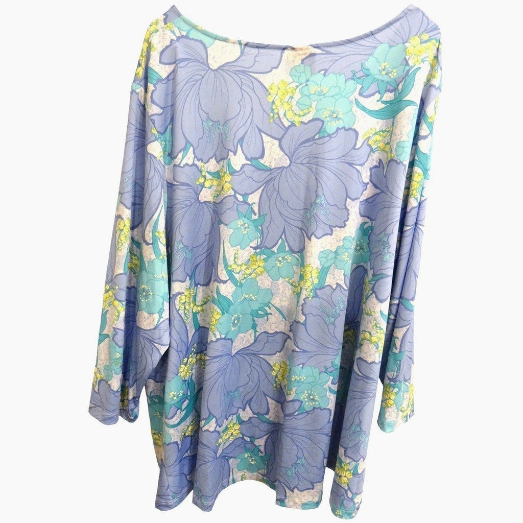 Ruby Rd Woman Blue Floral Print Long Sleeve Twist Front Top Plus Size 3X