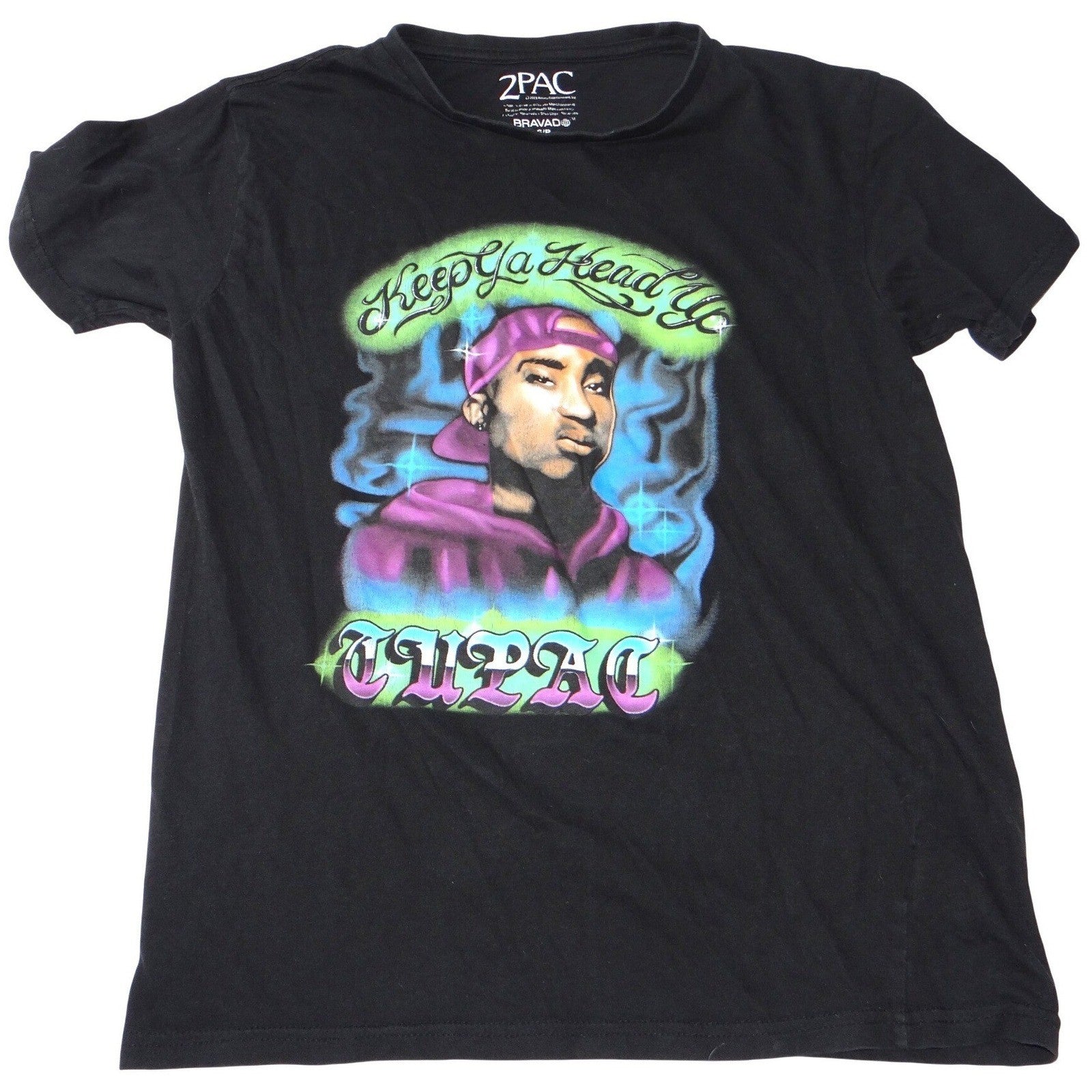 2Pac Keep Ya Head Up Graphic T Shirt Black Short Sleeve Size S Bravado