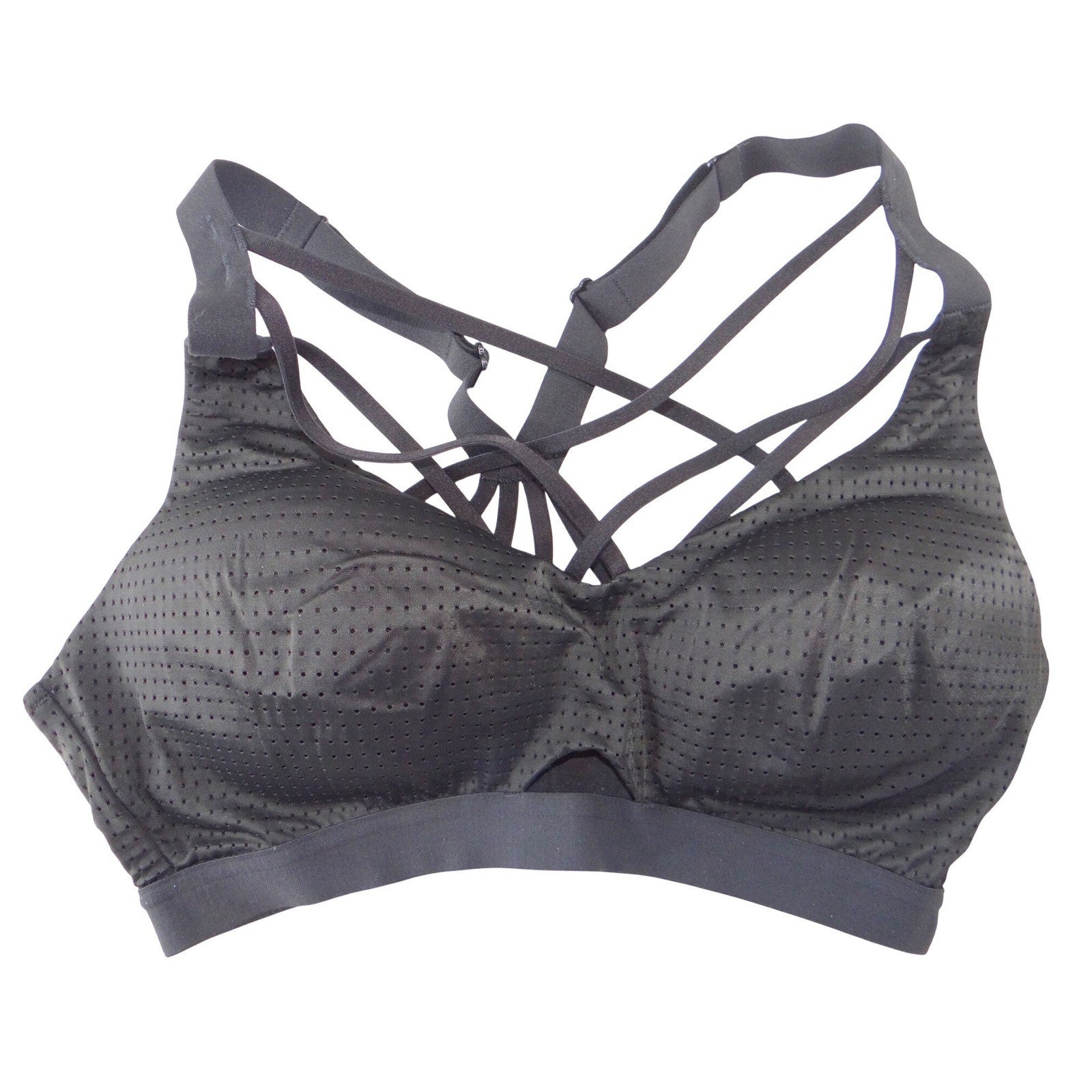 Victoria Sport Black Strappy Perforated Mesh Sports Bra 34C Medium Impact