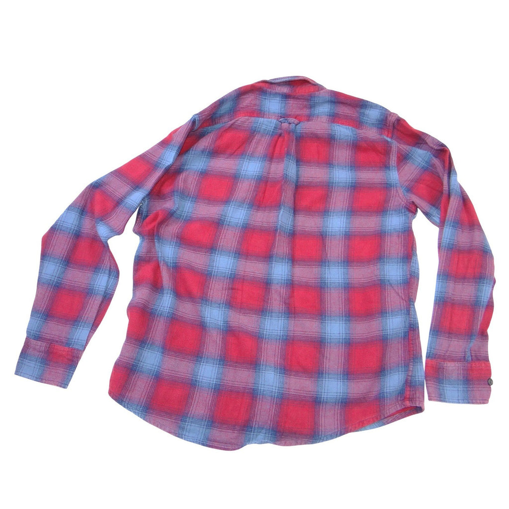 Eddie Bauer Mens Large Red Blue Plaid Flannel Button Down Long Sleeve Shirt L