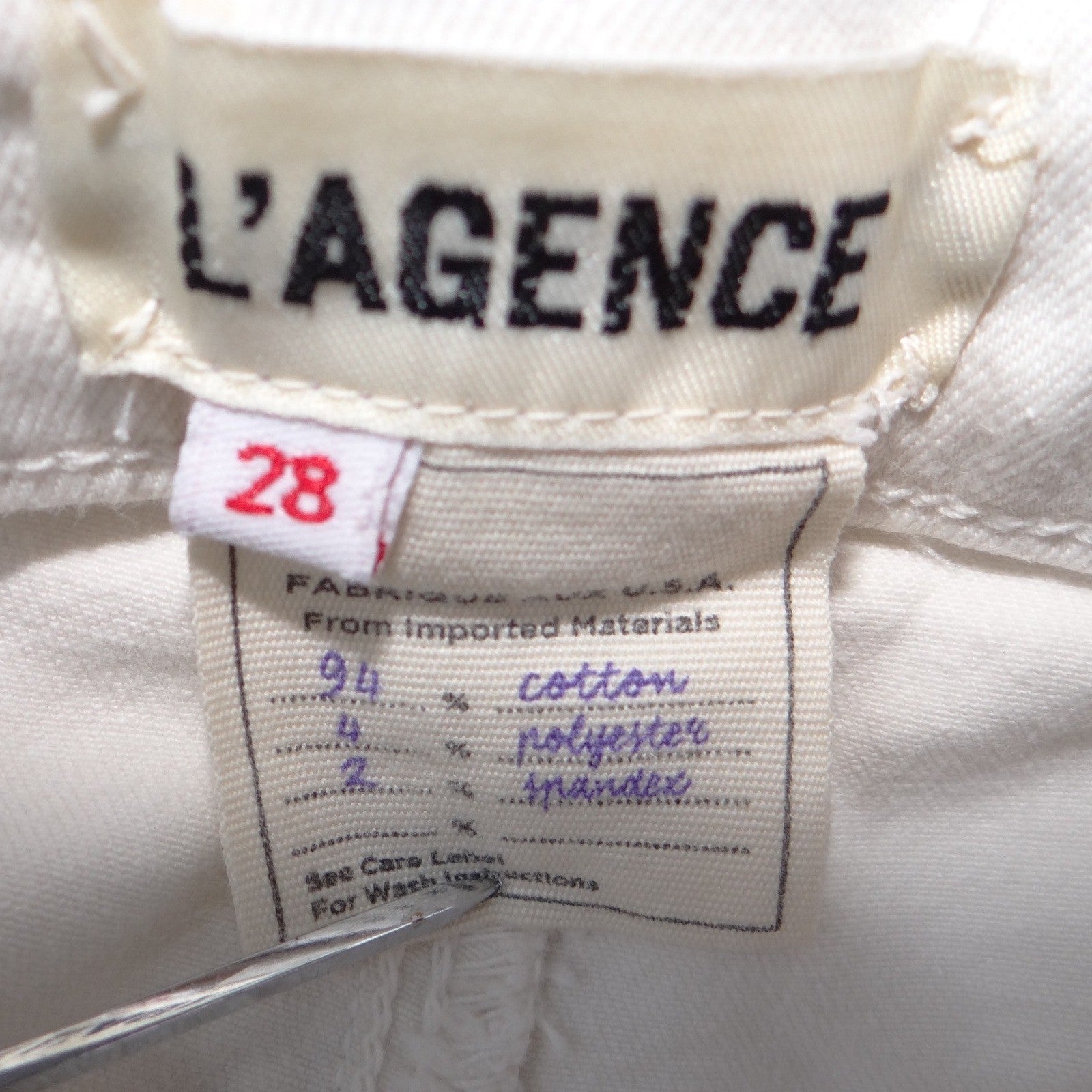L'AGENCE Womens White High Rise Skinny Stretch Denim Jeans Size 28