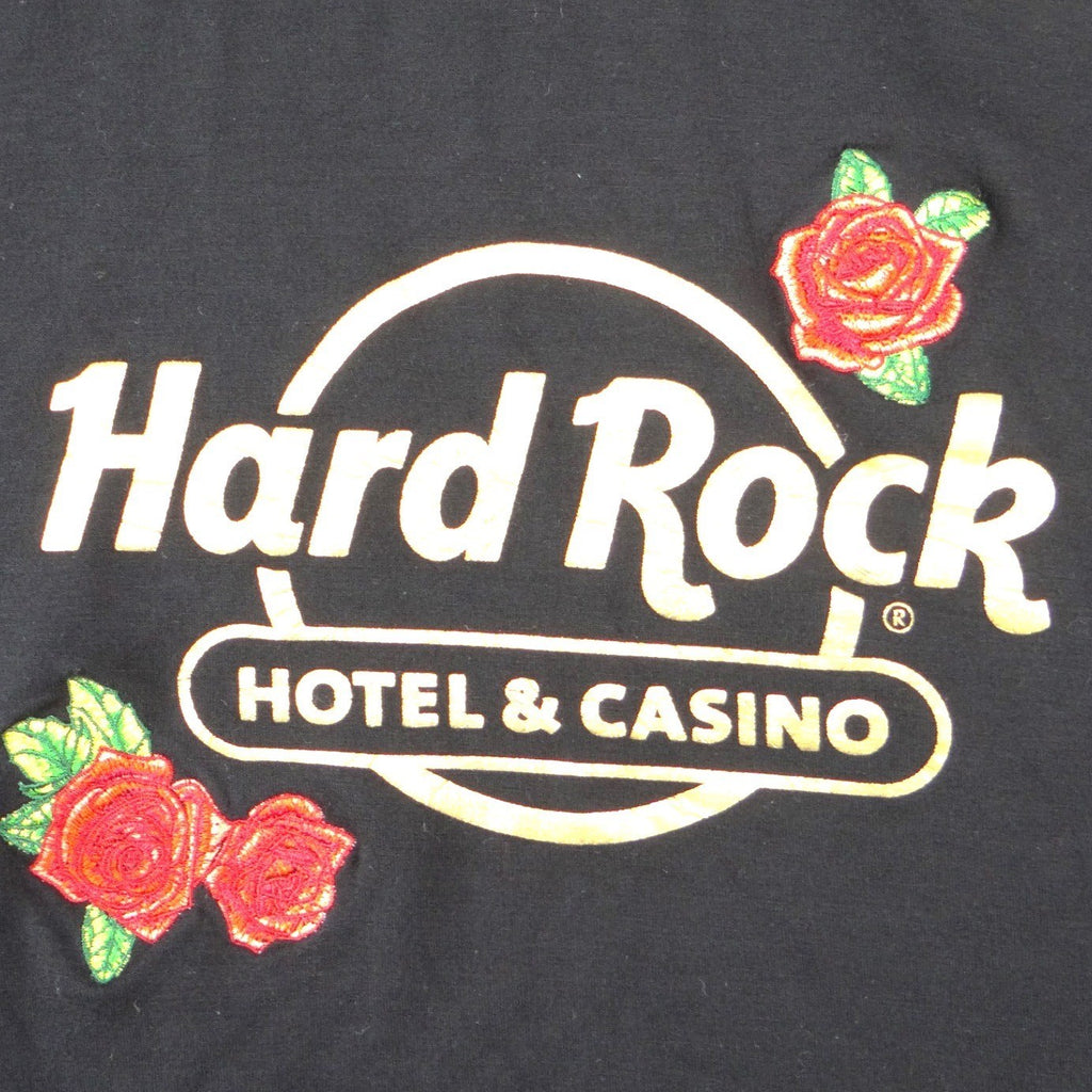 Hard Rock Tulsa Zip Up Hoodie Womens Large Black Gold Foil Rose Sequin