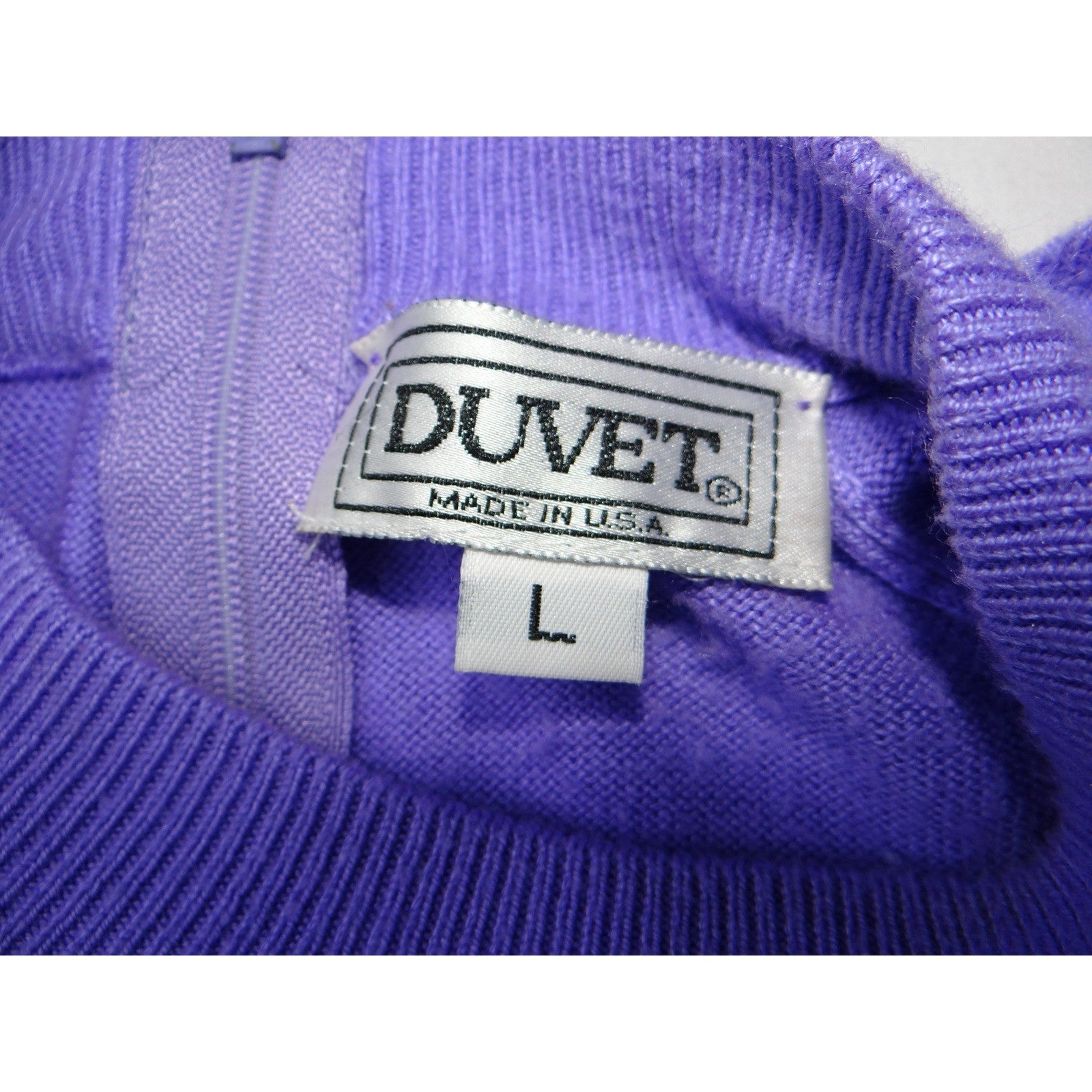 Vintage Duvet Purple Short Sleeve Knit Sweater Top Size L Zipper Back