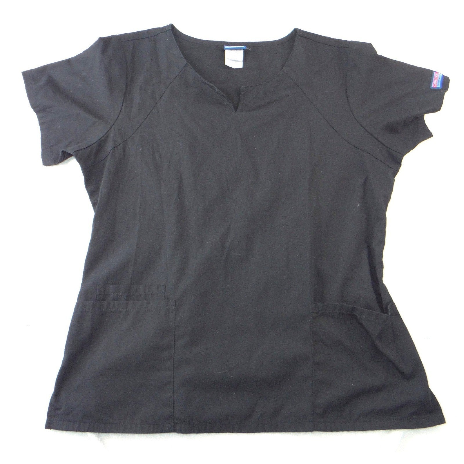Cherokee Workwear Black Scrub Top Womens Large Notched V-Neck Cinched Back 2223