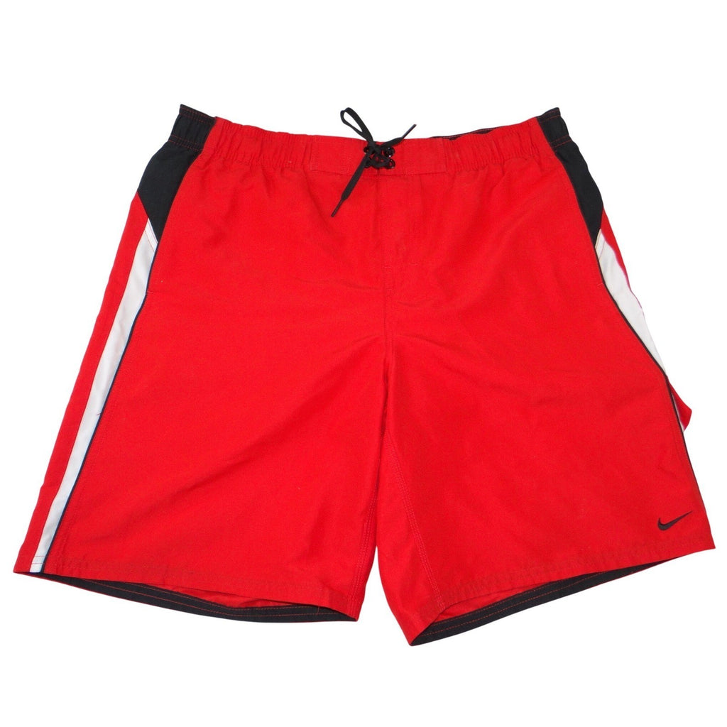 Nike Mens Red Colorblock Swim Trunks Board Shorts Mesh Lined Large