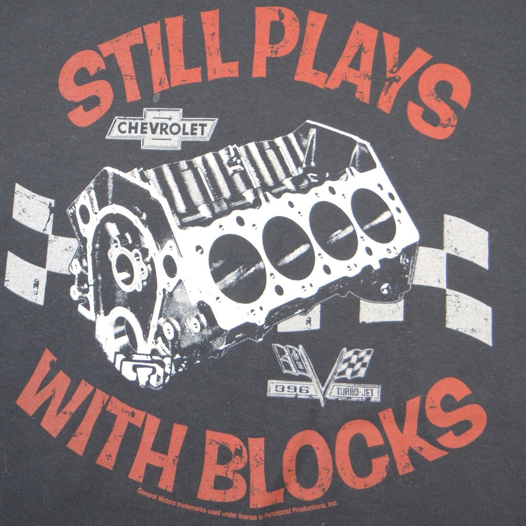 Newport Blue Chevrolet Still Plays With Blocks Graphic T-Shirt Mens Medium Black
