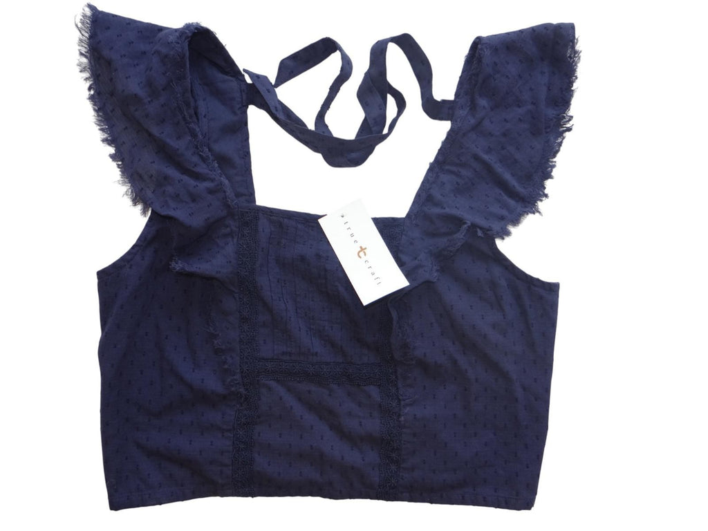 True Craft Navy Blue Frill Crop Top - Size L