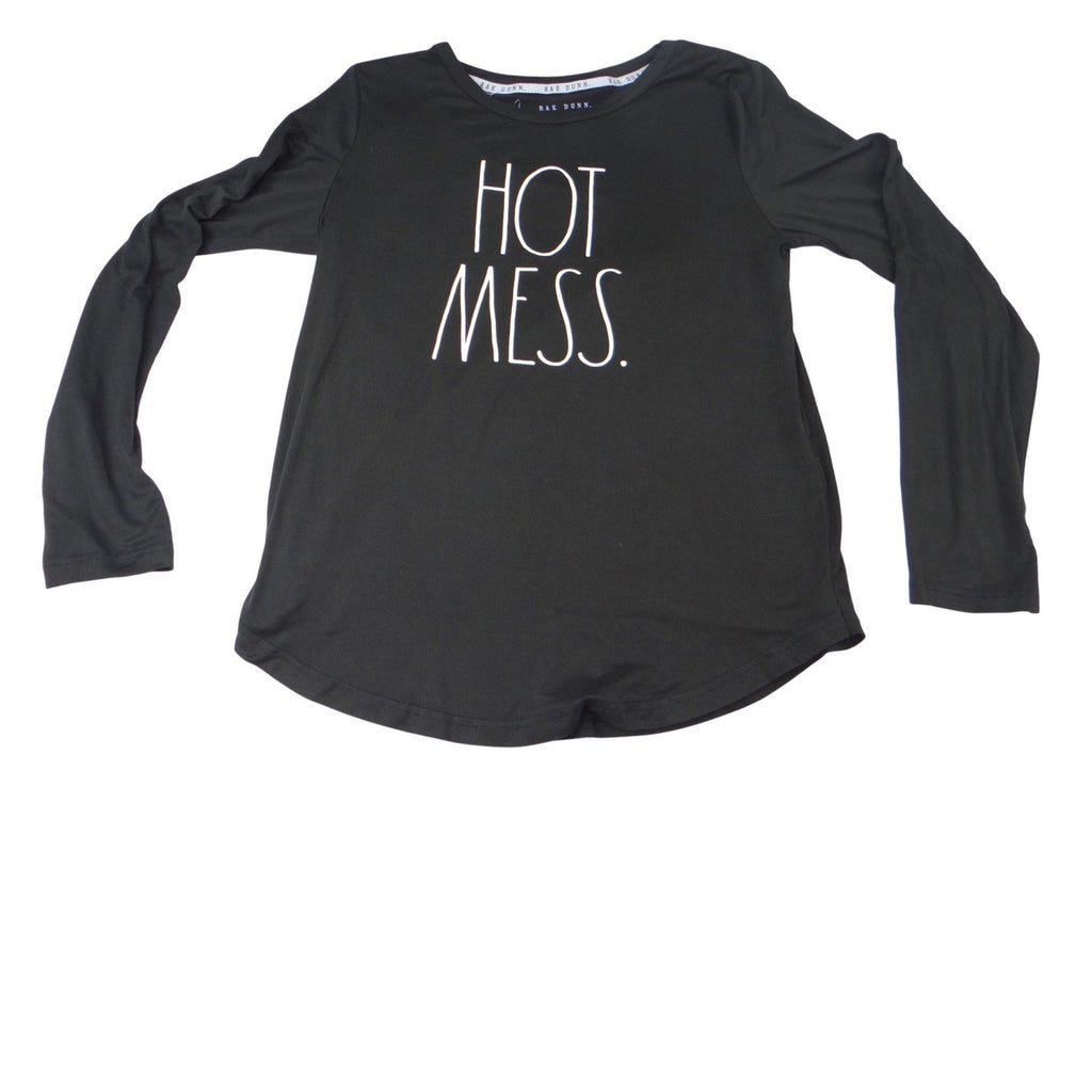Rae Dunn HOT MESS Graphic Long Sleeve Shirt Black Size Small Relaxed Fit