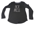 Rae Dunn HOT MESS Graphic Long Sleeve Shirt Black Size Small Relaxed Fit