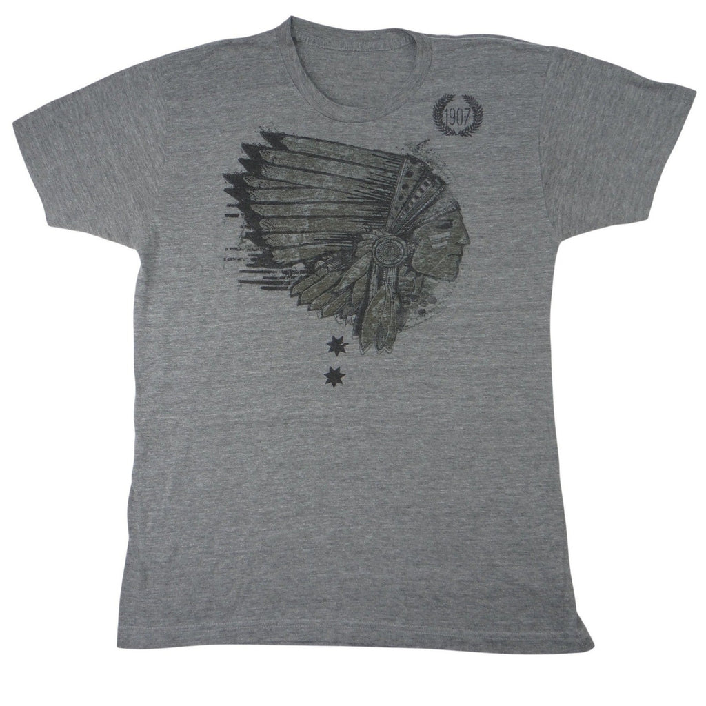 Mens Grey Graphic T Shirt Indian Motorcycle Short Sleeve Tee