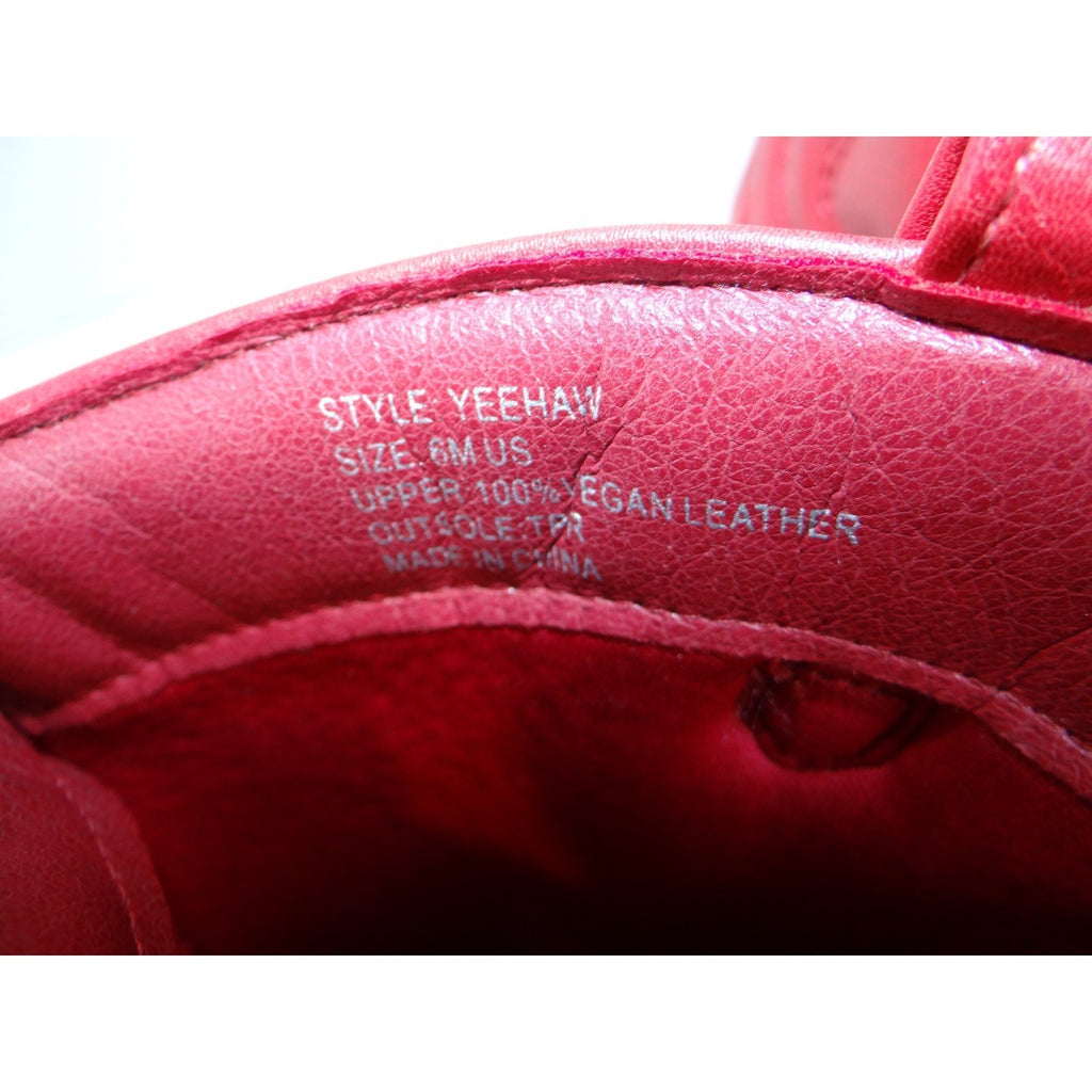 Red Faux Leather Cowgirl Boots Women's Size 6M US Embroidered Chunky Heel