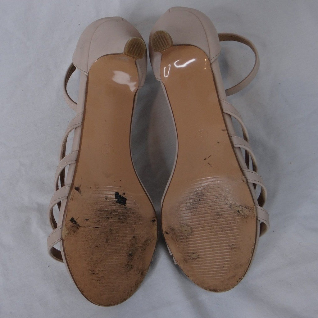 DIDIFU Women's Beige Strappy Kitten Heel Ankle Strap Sandals Size 6