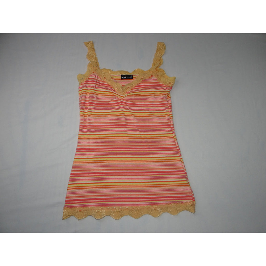 Y2K Wet Seal Lace Trim Striped Cami & American Eagle Ribbed Tank Top Bundle 2pc