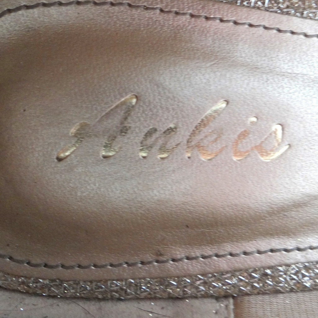 Ankis Womens Gold Glitter Wedge Pumps Round Toe Shimmer Formal Shoes Size 9.5