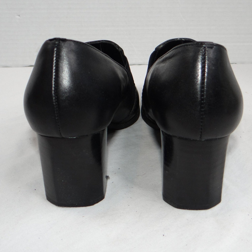 Liz Baker Black Leather Ankle Booties Block Heel Buckle Slip On Women 7.5 M B