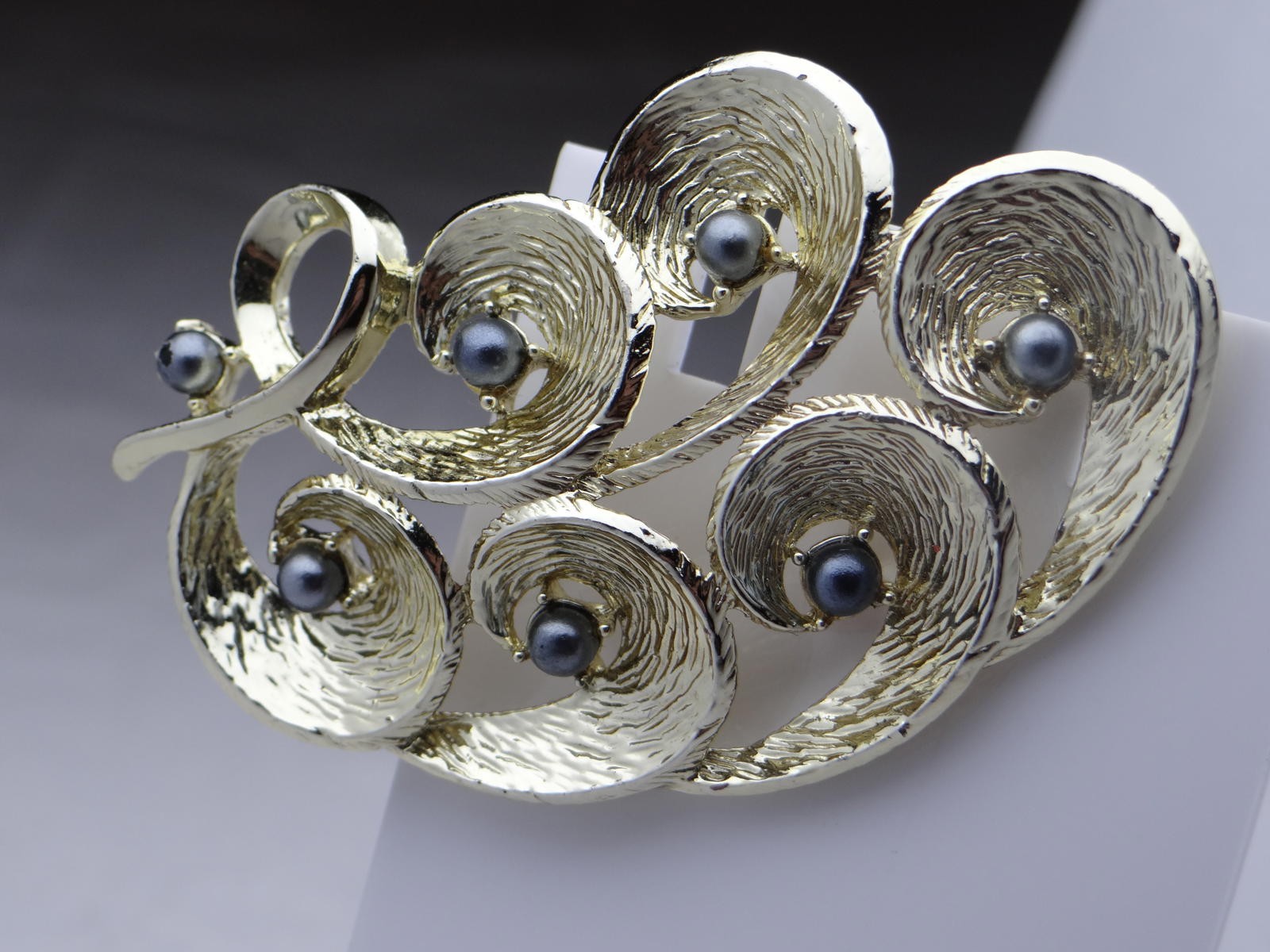 Silver-Tone Brooch with Black Pearls