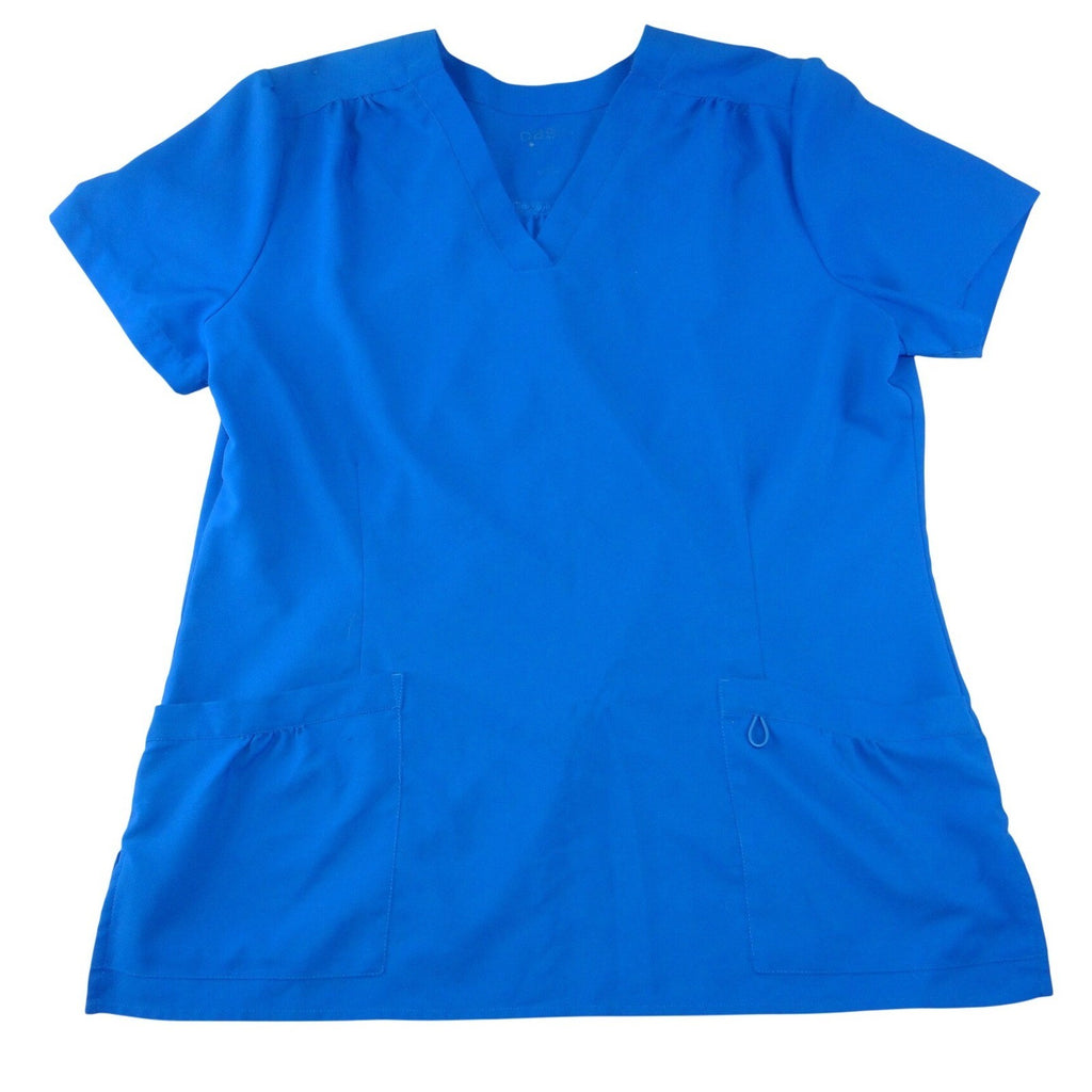 Oasis Womens Royal Blue V-Neck Scrub Top Short Sleeve Pockets Size Large