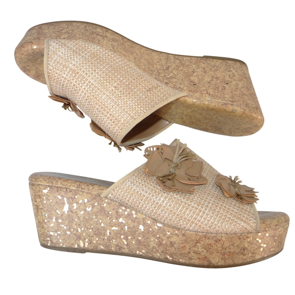 Jaclyn Smith Adina Natural Wedge Sandals Floral Cork Platform Beige Womens 10M