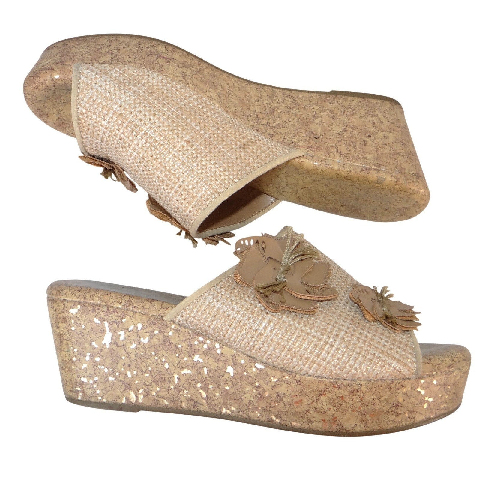 Jaclyn Smith Adina Natural Wedge Sandals Floral Cork Platform Beige Womens 10M