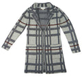 MONTEAU Women's Gray Plaid Open Front Knit Cardigan Sweater XS
