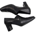 Liz Baker Black Leather Ankle Booties Block Heel Buckle Slip On Women 7.5 M B