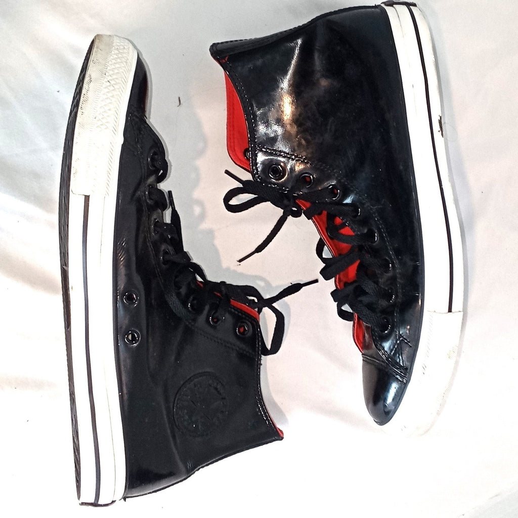 Converse Chuck Taylor All Star High Top Black Patent Leather Red Lining Sneakers