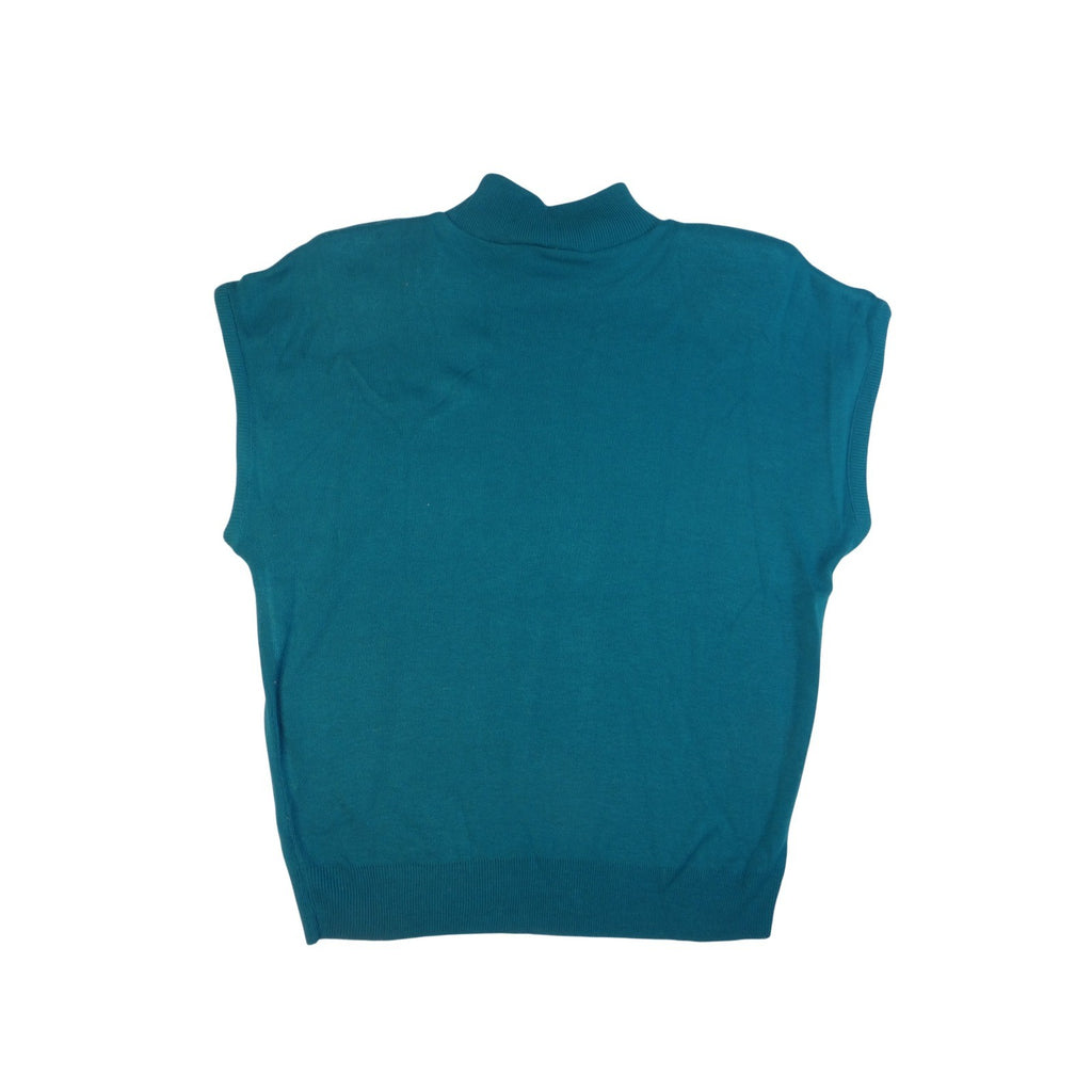 Vintage Jaclyn Smith Teal Mock Neck Sleeveless Knit Sweater Vest Top Women's L