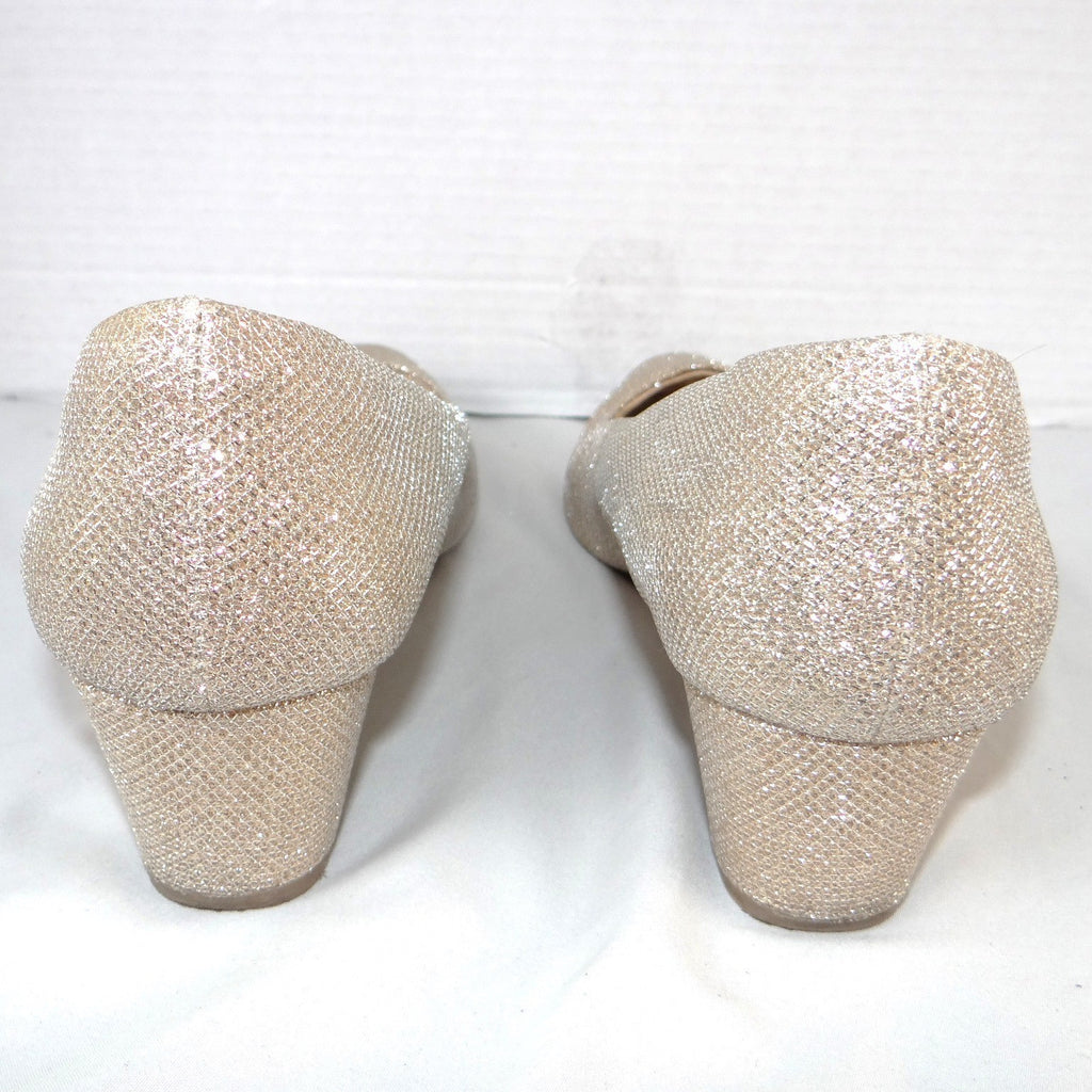 Ankis Womens Gold Glitter Wedge Pumps Round Toe Shimmer Formal Shoes Size 9.5