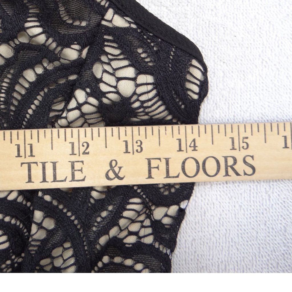 Papaya Womens Black Floral Lace High Neck Crop Top Spaghetti Strap Medium