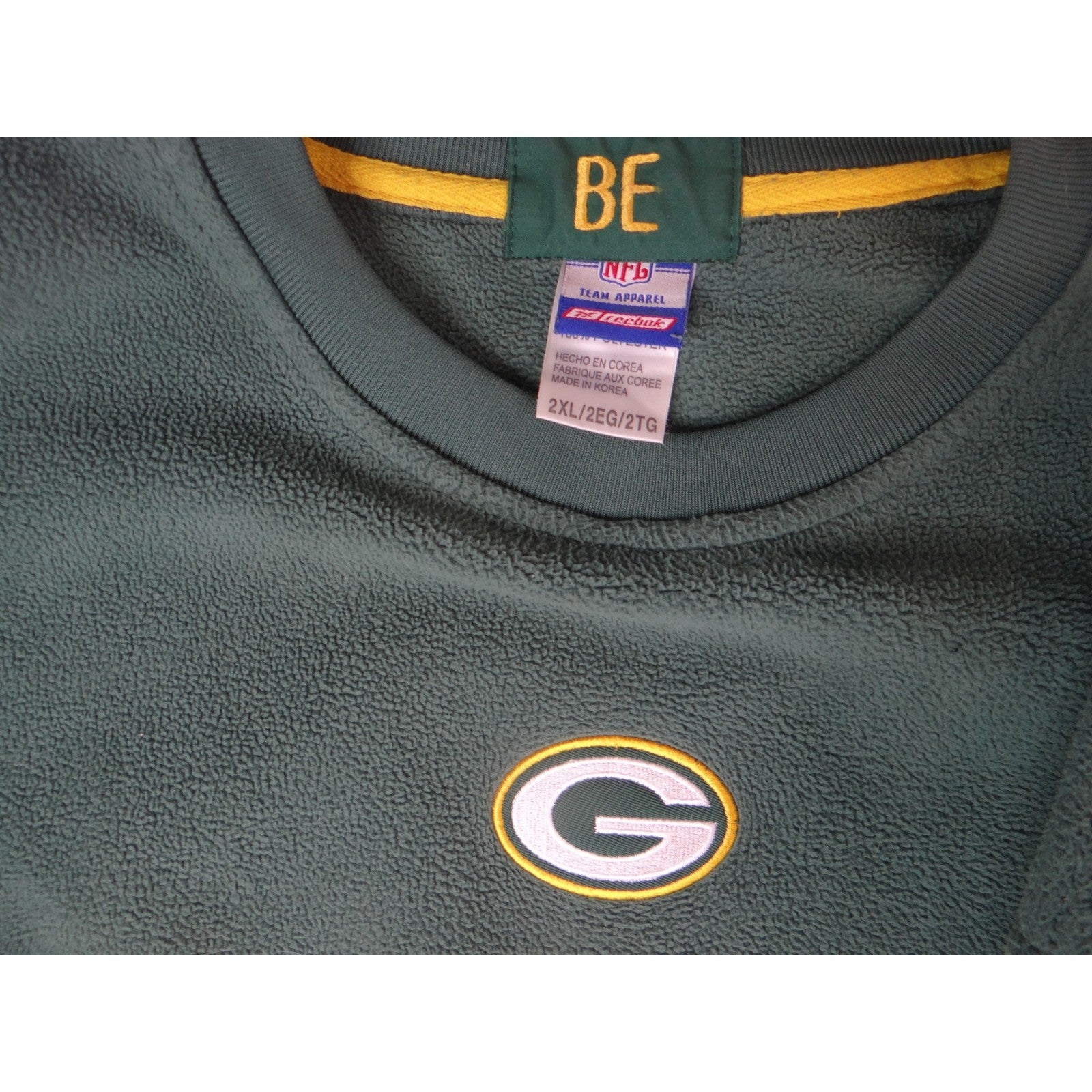 Green Bay Packers Fleece Sweatshirt Men's XXL NFL Reebok Green Yellow