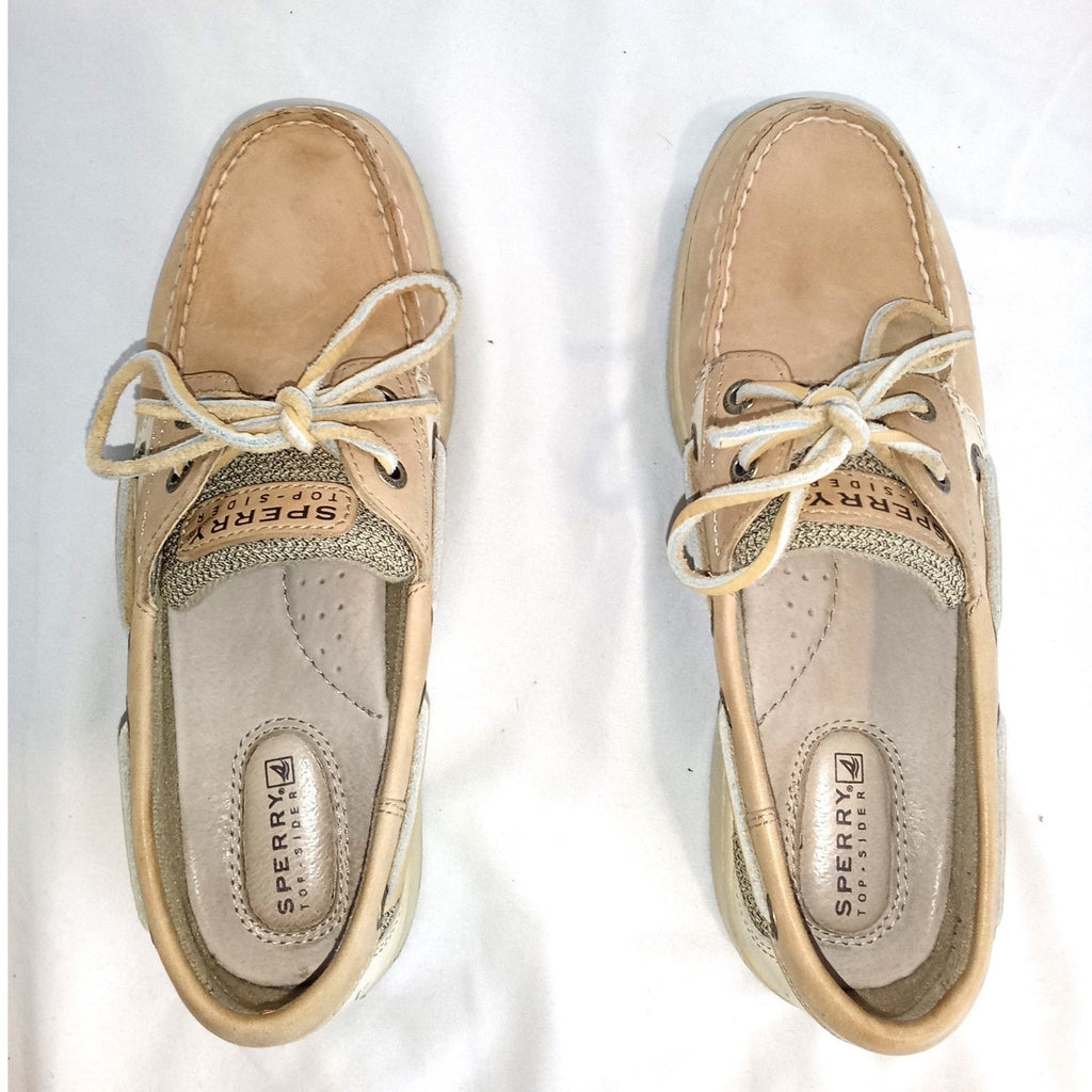 Sperry Top-Sider Womens Tan Leather Mesh Boat Shoes Loafers Size 7M