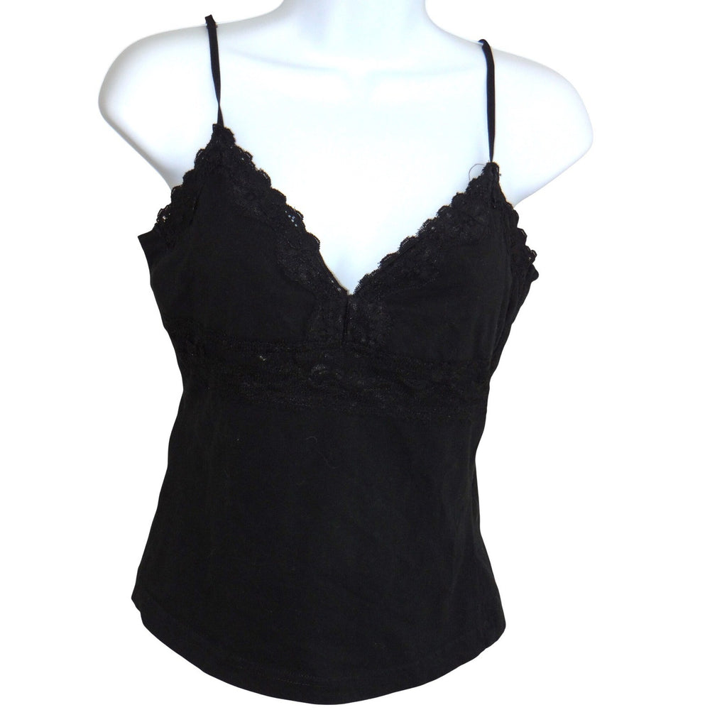Self Esteem Womens Black Lace Trim Camisole V-Neck Adjustable Straps Tank Top L