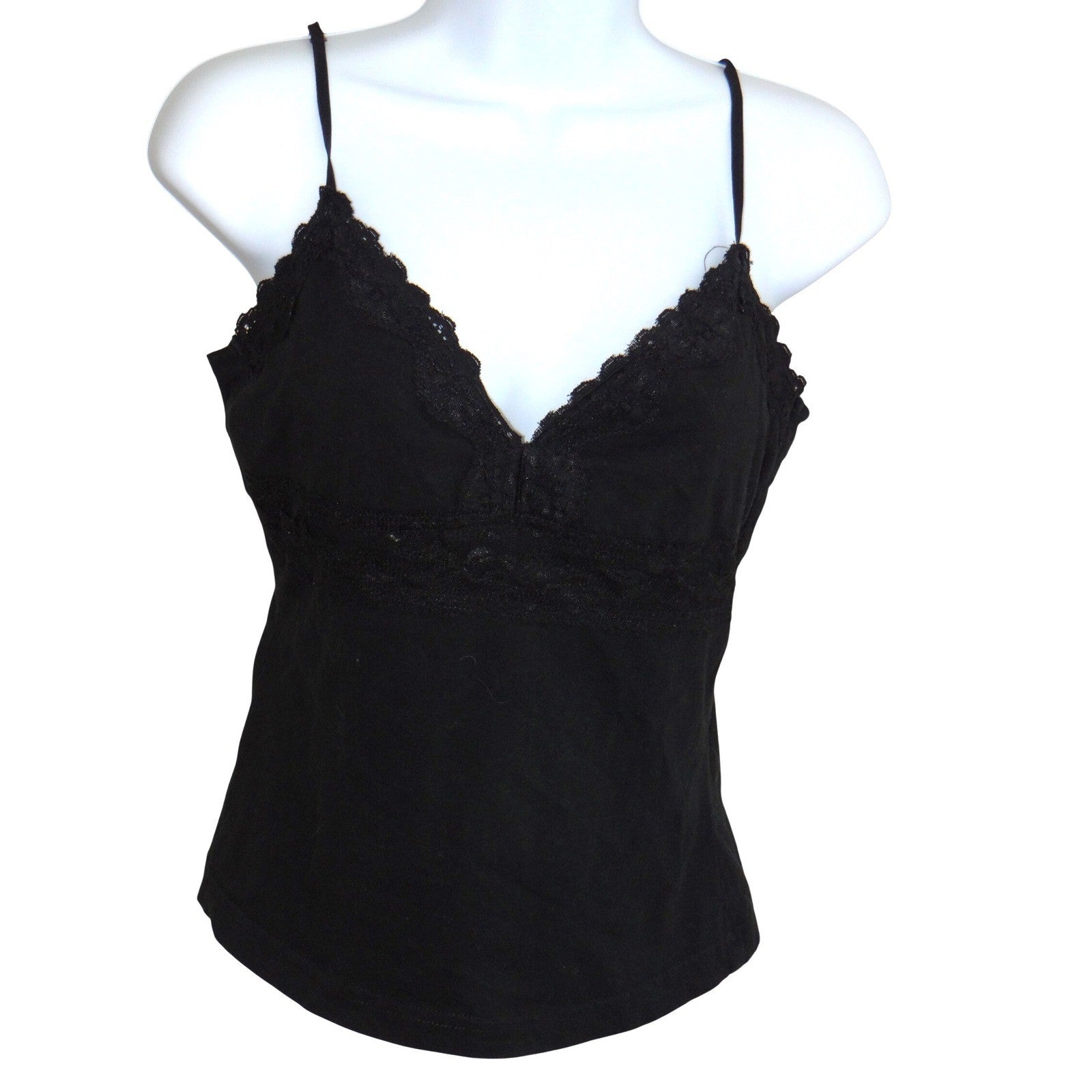 Self Esteem Womens Black Lace Trim Camisole V-Neck Adjustable Straps Tank Top L