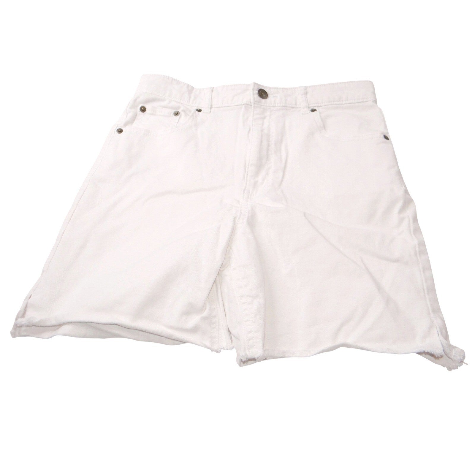 Free Assembly Womens White Longline Denim Shorts Raw Hem Size 14