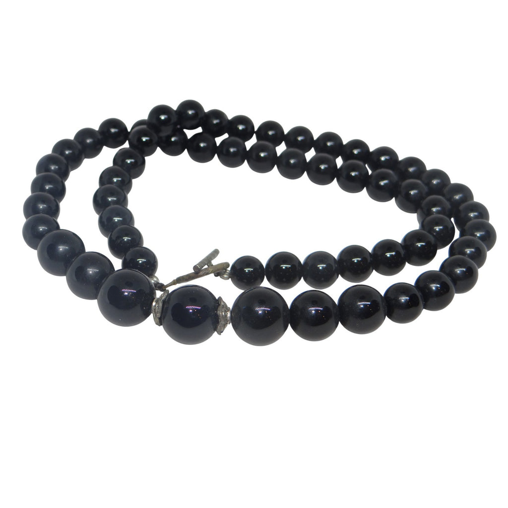 Vintage Elegant Black Beaded Statement Necklace Toggle Clasp Estate Jewelry
